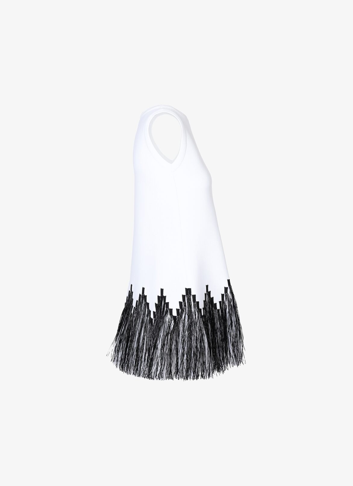 SLEEVELESS TUNIC RAPHIA FRANGE WHITE/BLACK ALAÏA WHITE/BLACK SLEEVELESS TUNIC RAPHIA FRANGE WHITE/BLACK
